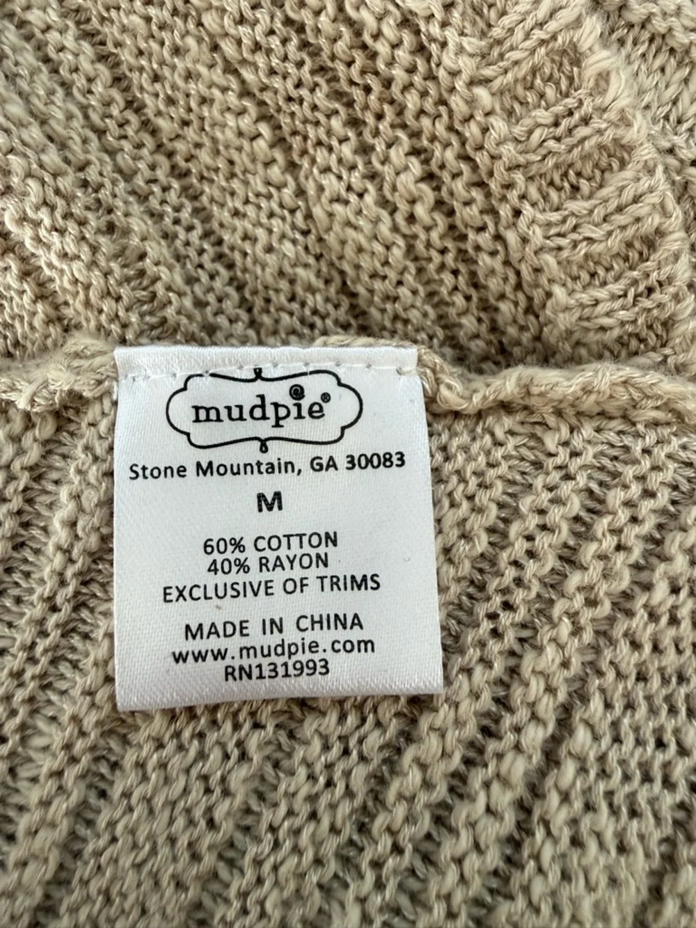 Mud Pie Tan Knit Tank Medium NWT Textured Cotton Blend Scoop Neck Neutral - Picture 7 of 7